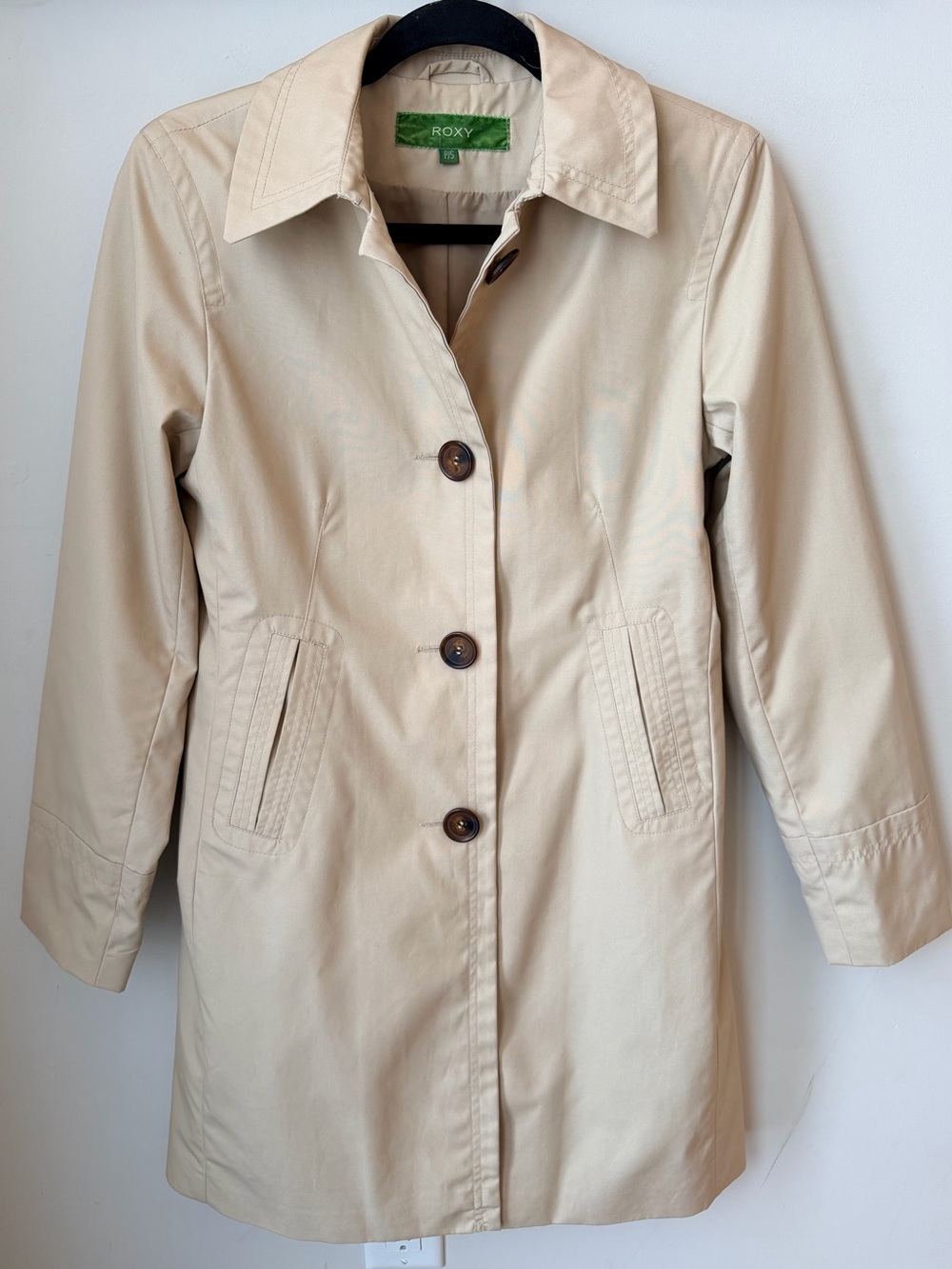 Roxy Cream Trench Coat Preppy Minimalist Lightweight Button Front P/S
